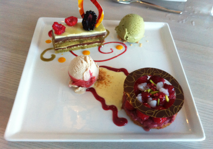 A beautifully plated dessert at Vancouver's waterfront Miku restaurant.