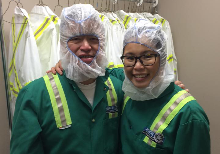 Wing Chan and her dad at the Oceanwise factory in Vancouver